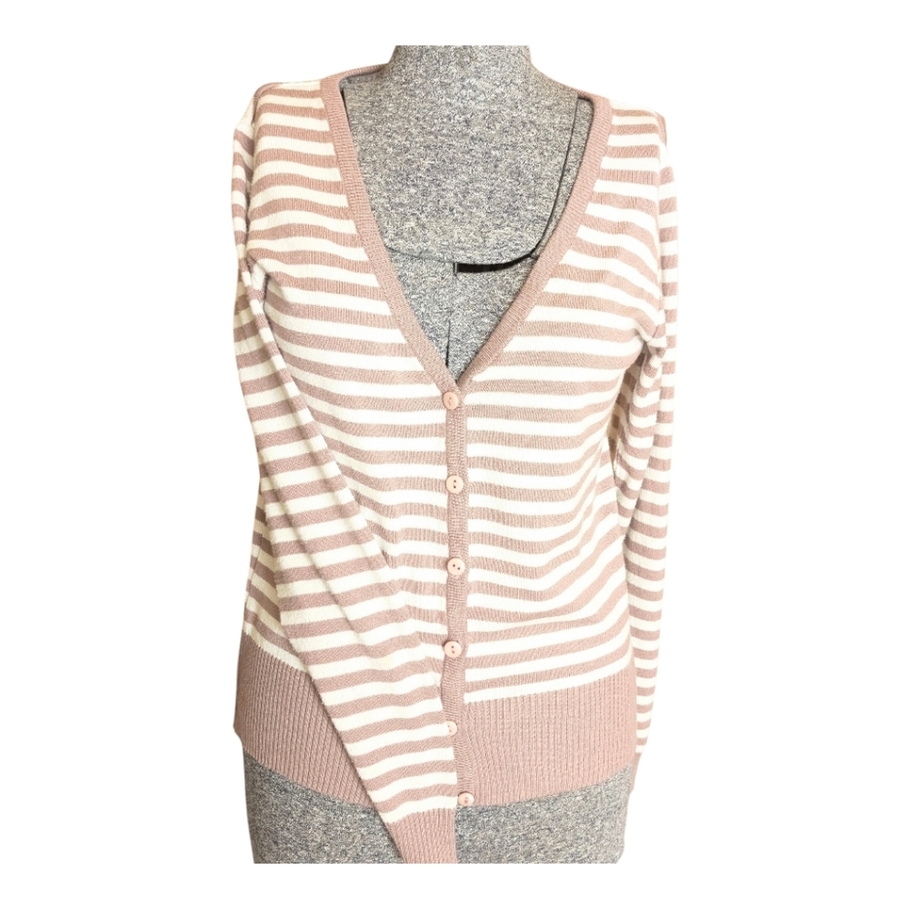 Striped Mauve and White Women's Cardigan